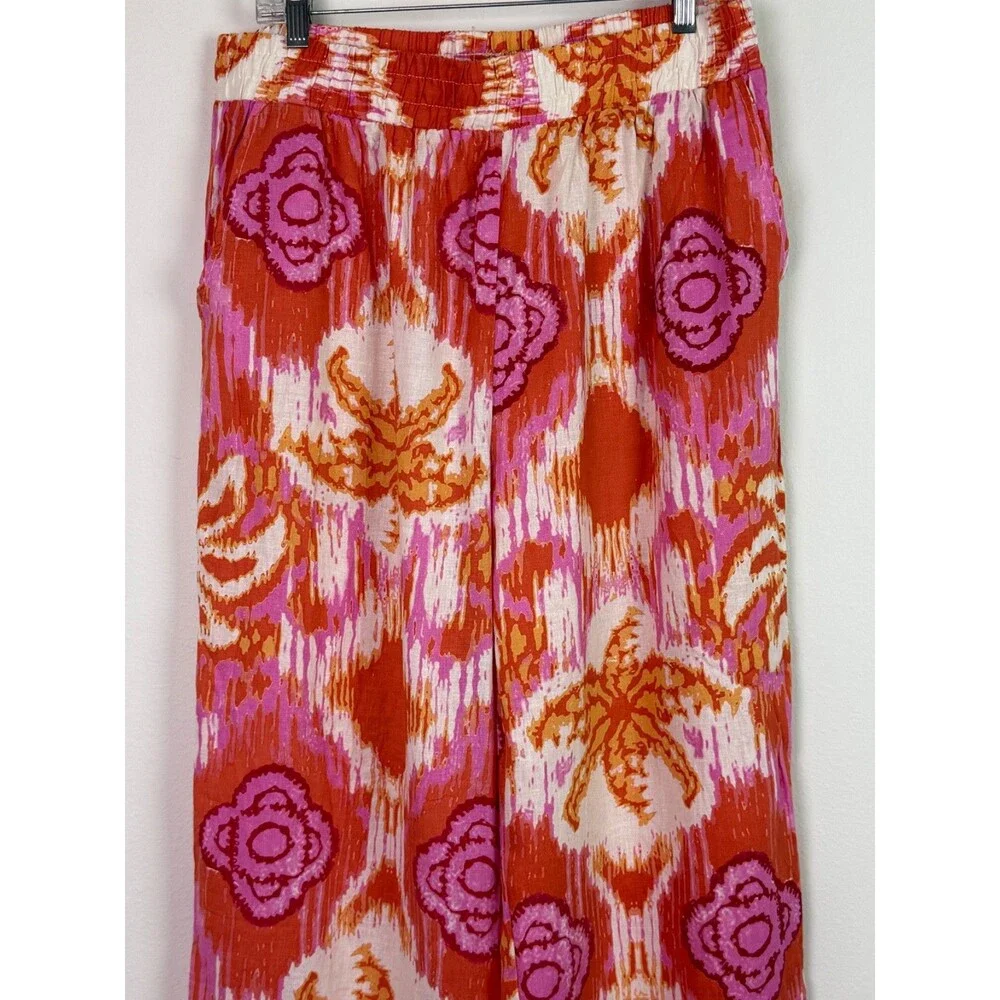 C&C California Linen Blend Wide Leg Pull On Pants XL Pink Orange Boho Resort NWT - Picture 3 of 10